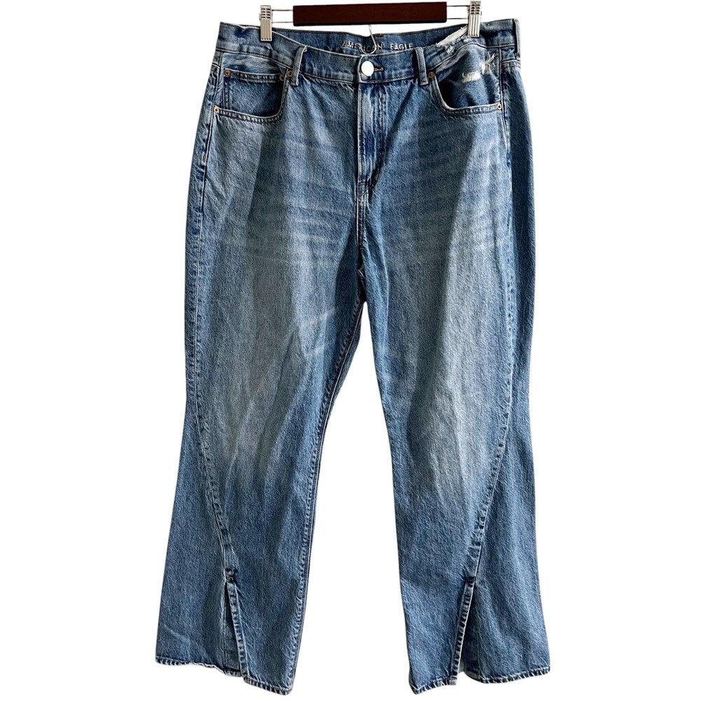 American Eagle Split Hem Wrap Front Jeans Blue Size 18 Regular Womens Denim